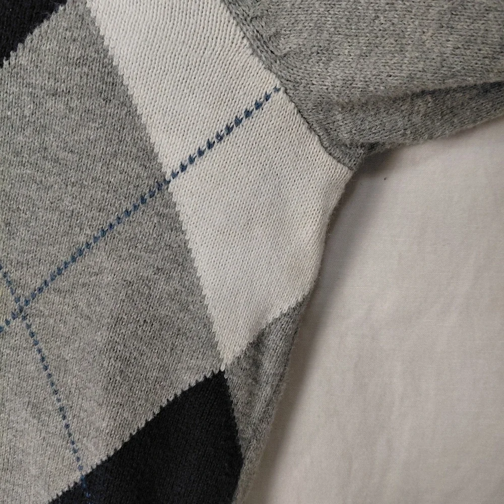 Tommy Hilfiger Size S Argyle V Neck Sweater Men Pullover Gray Blue Cotton Preppy